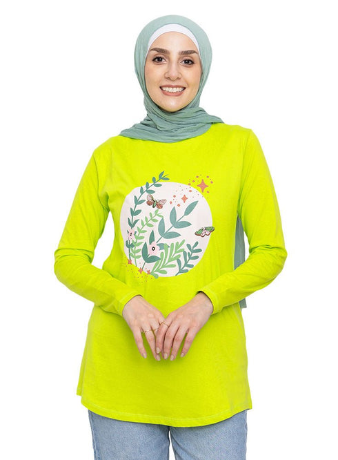Lime Punch Printed Long - Sleeve Design 36 - Khotwh